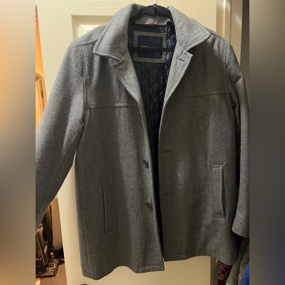 Men’s Tommy Hilfiger Gray Winter Dress coat Peacoat Wool Blend